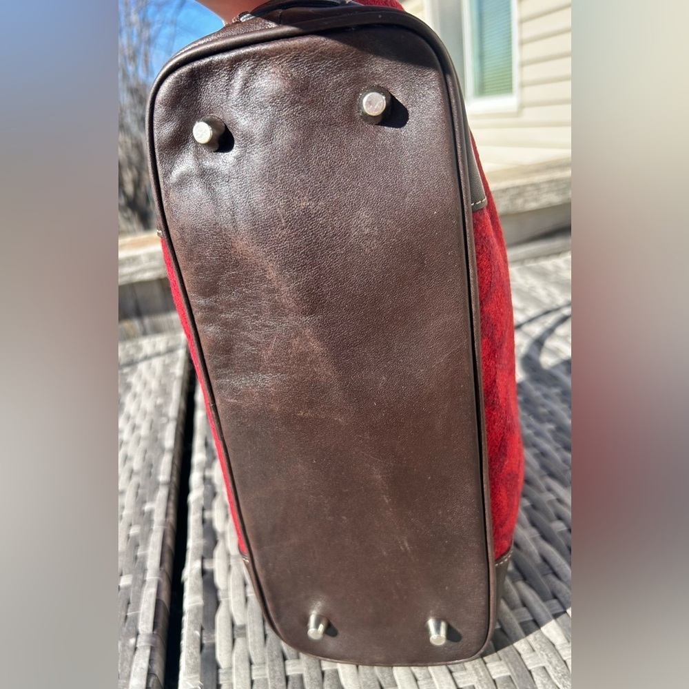 1991 Rare True Vintage Coach Signature Wool & Leather Tote Deep Red EUC! - Picture 7 of 13